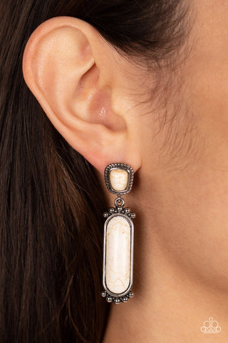 Southern Charm - White - Elongated Stone Paparazzi Post Earrings