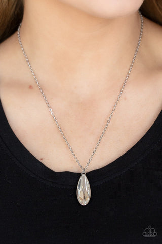 Prismatically Polished - White - Elongated Teardrop Gem Paparazzi Short Necklace