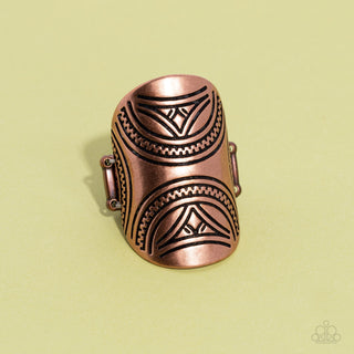 Pharaoh Party - Copper - Tribal Pattern Paparazzi Ring