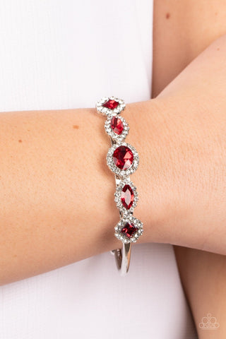 Simmer on GLOW - Red - Mismatched Rhinestone Paparazzi Cuff Bracelet