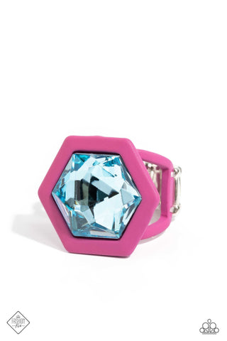 Changing Class - Pink - Blue Hexagon Gem Paparazzi Ring - July 2023 Sunset Sightings