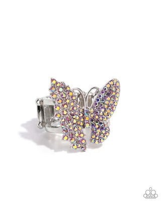 Aerial Advocate - Pink - UV Rhinestone Asymmetrical Butterfly Paparazzi Ring - Summer 2024 Party Pack Exclusive