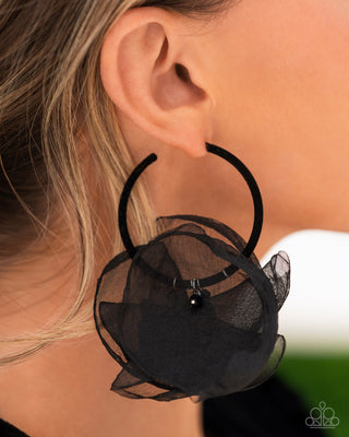 Passionate Promenade - Black - Velvet Hoop Chiffon Flower Paparazzi Earrings - Fall 2024 Meet Your Match Exclusive