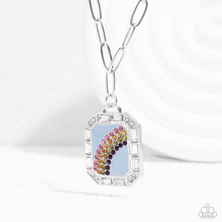 Rainbow Reputation - Blue - Painted Rhinestone Rainbow Pendant Paparazzi Short Necklace - Fall 2024 Meet Your Match Exclusive