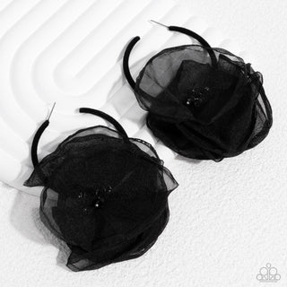 Passionate Promenade - Black - Velvet Hoop Chiffon Flower Paparazzi Earrings - Fall 2024 Meet Your Match Exclusive