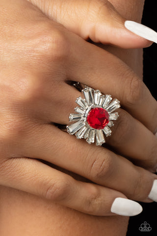 Starburst Season - Red - Oval Cut Gem Paparazzi Ring