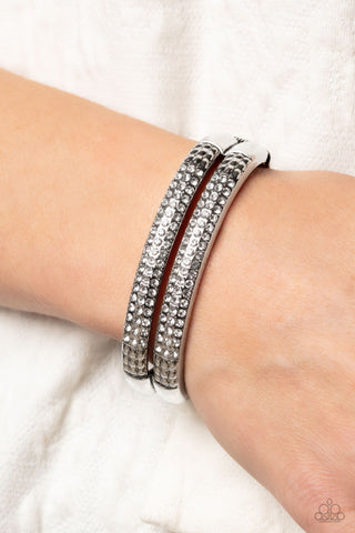 STACKED Up - White - Rhinestone Paparazzi Hinge Bracelet