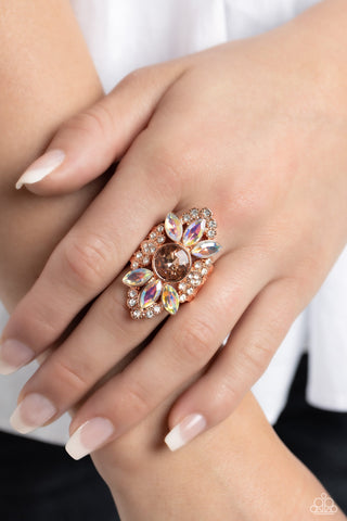 GLISTEN Here! - Copper - Peach and Iridescent Gem Paparazzi Ring