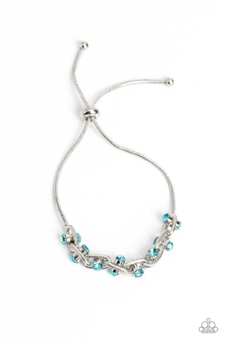 Intertwined Illusion - Blue - Rhinestone Studded Paparazzi Bolo Lariat Bracelet