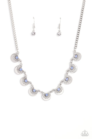 Grandiose Grace - Blue - Opalescent Bead White Rhinestone Silver Disc Paparazzi Short Necklace