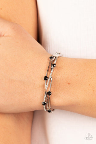 Slammin Sparkle - Black - Rhinestone Silver Paparazzi Hinge Bracelet