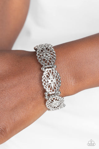 Curly Chic - Silver - Filigree Paparazzi Strechy Bracelet