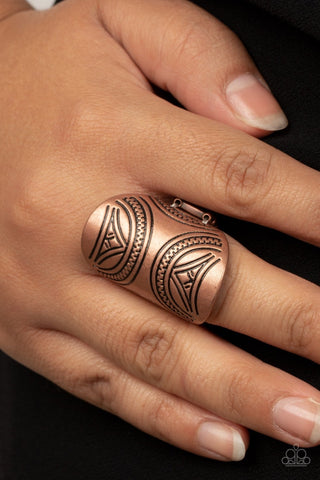 Pharaoh Party - Copper - Tribal Pattern Paparazzi Ring