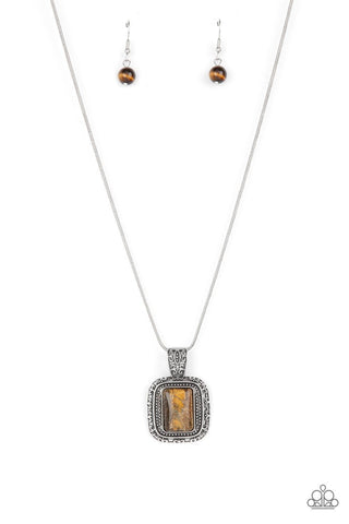 Right Hand TALISMAN - Brown - Rectangular Tiger's Eye Stone Paparazzi Short Necklace