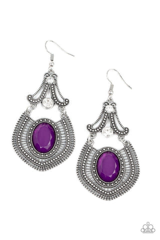 Panama Palace - Purple - Oval Gem Paparazzi Fishhook Earrings