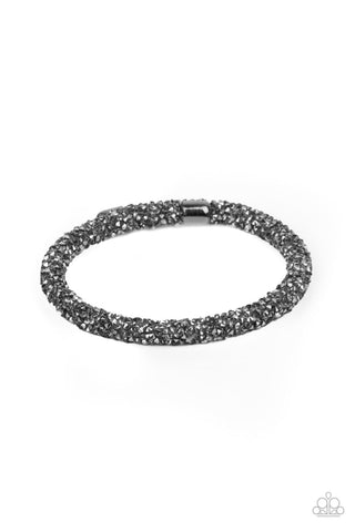 Roll Out The Glitz - Black - Hematite and Smoky Rhinestone Paparazzi Coil Bracelet - Black Diamond Exclusive