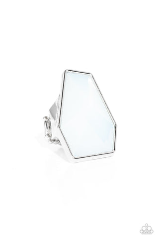 Geotic Glaze - White - White Geometric Opalescent Bead Paparazzi Ring