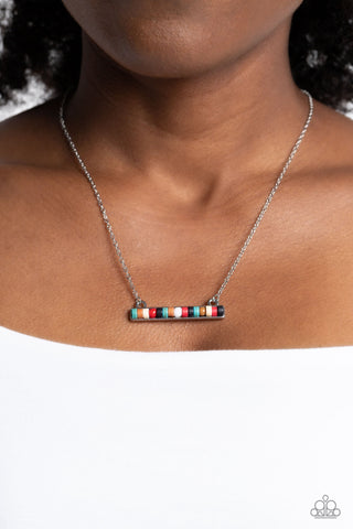 Barred Bohemian - Multi - Stone Bead Paparazzi Short Bar Necklace