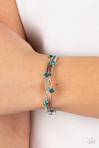 Slammin Sparkle - Blue - Rhinestone Silver Paparazzi Hinge Bracelet