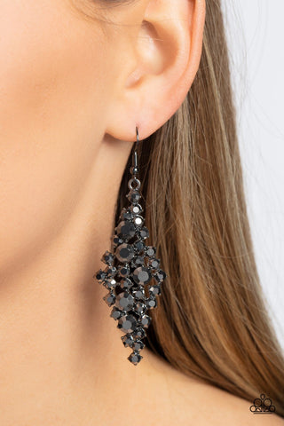 Celestial Comet - Black - Hematite Rhinestone Gunmetal Paparazzi Fishhook Earrings