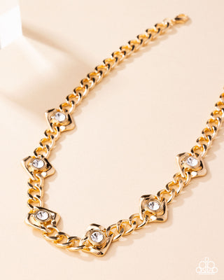 Square Silhouette - Gold & White Rhinestone Short Necklace - Customer Appreciation Week 2 - April 2025 - Paparazzi Accessories