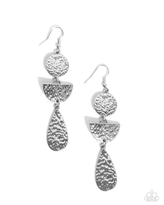 Thrift Shop Trove - Silver - Asymmetrical Hammered Teardrop Paparazzi Fishhook Earrings