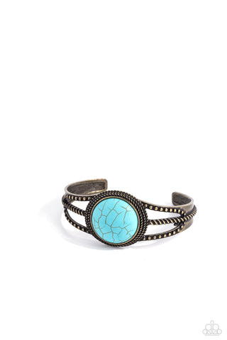 Sandstone Sojourn - Brass - Round Turquoise Stone Paparazzi Cuff Bracelet