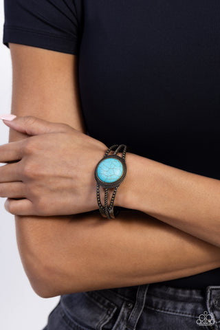 Sandstone Sojourn - Brass - Round Turquoise Stone Paparazzi Cuff Bracelet