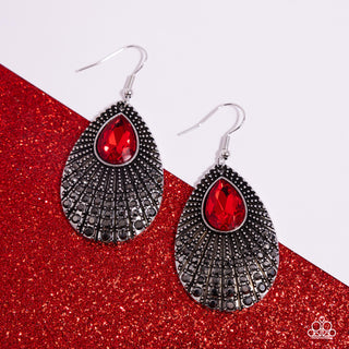 Urban Relic - Red - Teardrop Hematite Rhinestone Paparazzi Fishhook Earrings