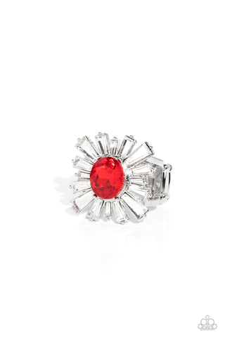 Starburst Season - Red - Oval Cut Gem Paparazzi Ring