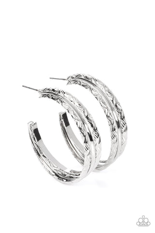 CONTOUR de Force - Silver - Stamped Layered Paparazzi Hoop Earrings