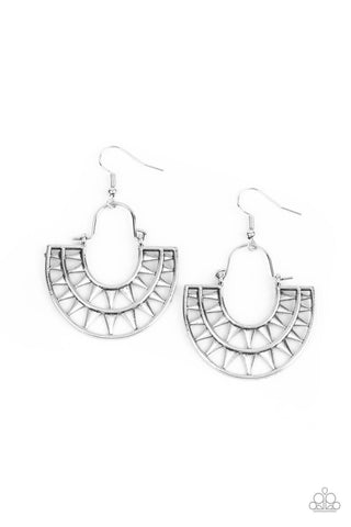 Solar Surge - Silver - Triangular Pattern Paparazzi Fishhook Earrings