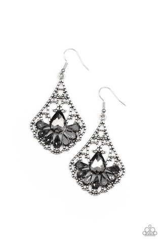 Exemplary Elegance - Silver - Hematite Rhinestone Filigree Paparazzi Fishhook Earrings