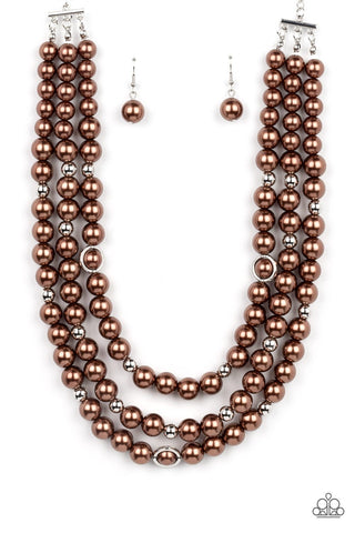 Needs No Introduction - Brown - Pearl Bead Tiered Paparazzi Short Necklace