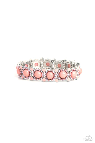 Pop Art Party - Orange - and Pink Bead Flower Paparazzi Stretchy Bracelet