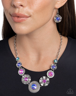 Treasure Chest Couture - Multi - Blue, Pink, and Purple UV Gem Paparazzi Short Necklace