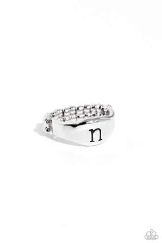 Monogram Memento - Silver - N - Paparazzi Ring