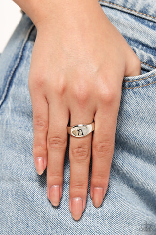 Monogram Memento - Silver - N - Paparazzi Ring