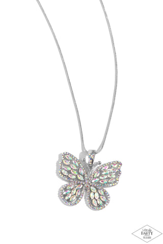 Fame and FLUTTER - Multi - Iridescent Rhinestone Butterfly Paparazzi Short Necklace - Pink Diamond Exclusive