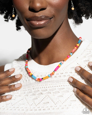 Beaded Beginner - Orange - Blue, and Pink Bead Paparazzi Short Necklace