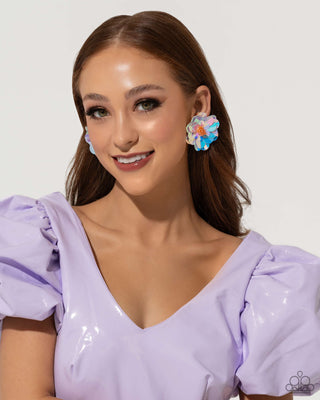 Floating Florals - Multi - Iridescent Sequin Flower Paparazzi Post Earrings - May 2024 Life of the Party Exclusive