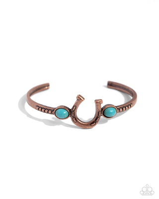 Horseshoe Habit - Copper - Turquoise Stone Paparazzi Cuff Bracelet