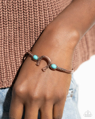 Horseshoe Habit - Copper - Turquoise Stone Paparazzi Cuff Bracelet