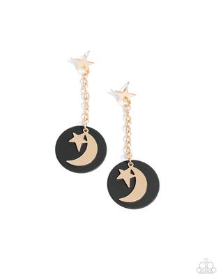 Celestial Change - Gold - Star Post and Moon Black Painted Disc Paparazzi Post Earrings