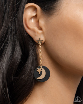 Celestial Change - Gold - Star Post and Moon Black Painted Disc Paparazzi Post Earrings