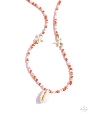 Beachside Beauty - Orange - and Pink Seed Bead White Shell and Starfish Bead Paparazzi Short Necklace