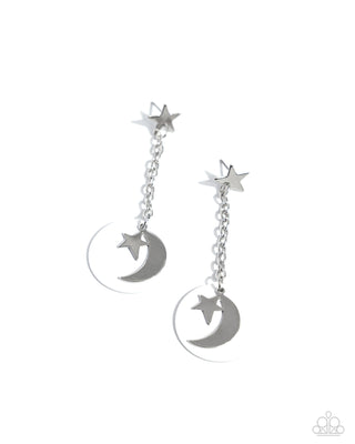 Celestial Change - White - Star Post and Moon Painted Disc Paparazzi Post Earrings