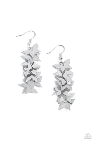 Aerial Ambiance - Silver - Sequin Butterfly Paparazzi Fishhook Earrings