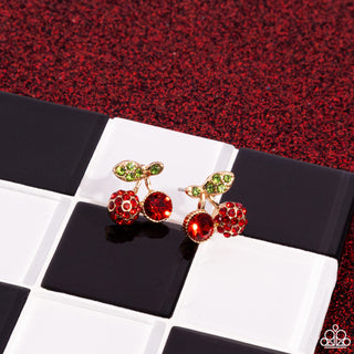 Cherry Candidate - Gold - Red Rhinestone Paparazzi Post Earrings