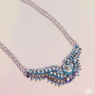 Smoldering Shimmer - Multi - Blue Iridescent Rhinestone Angel Wing Paparazzi Short Necklace - Pink Diamond Exclusive